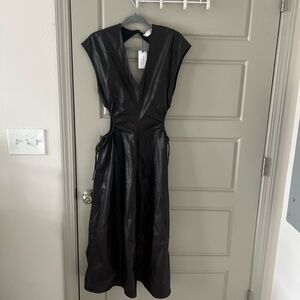 NWT Dark Brown Leather Cut Out Midi- Maxi Dress